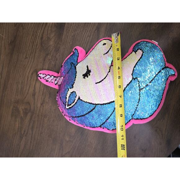 Unicorn Pink Silver Reversible Sequin Throw Pillows 14”x 12” Decorative Mermaid - Picture 11 of 16